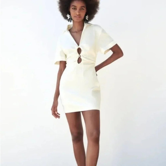 Zara Stretch Linen Blend Shirt Mini Dress Ecru White Blogger Fav Size Small - Picture 11 of 11